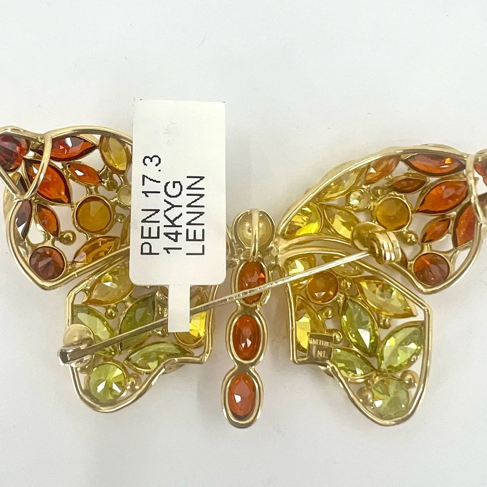 14K Yellow Gold (not plated) Yellow Filigree Butterfly Brooch and Pendant - Picture 2 of 5
